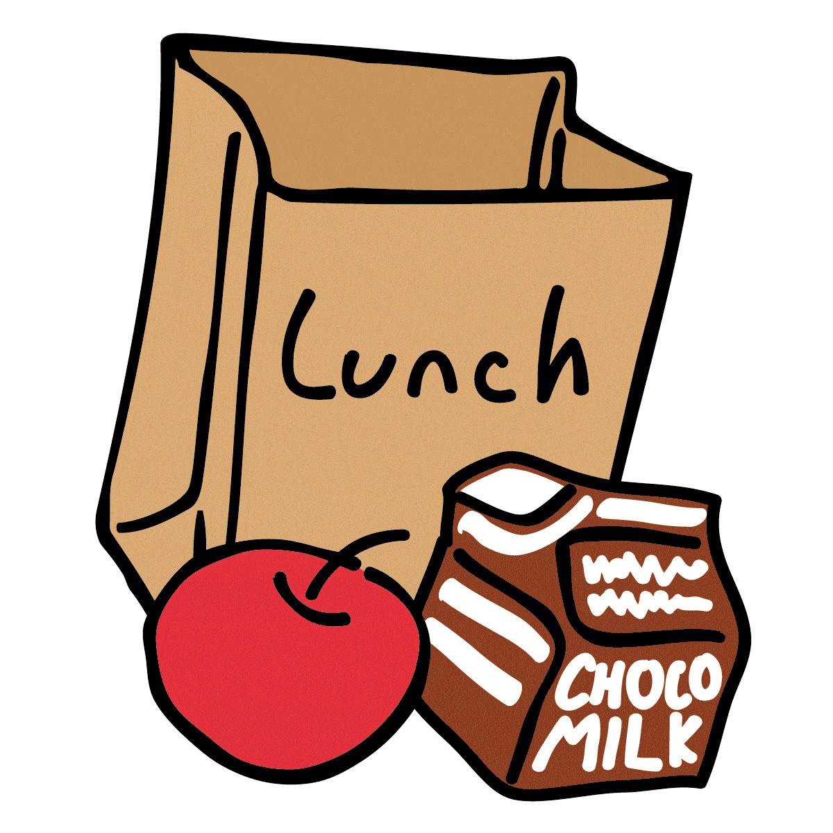 Classic School Lunch Clipart with Red Apple and Chocolate Milk Carton