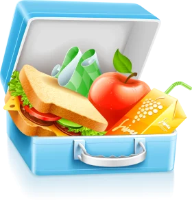 Delightful Blue Lunch Box Filled with Nutritious School Meal Clipart Illustration