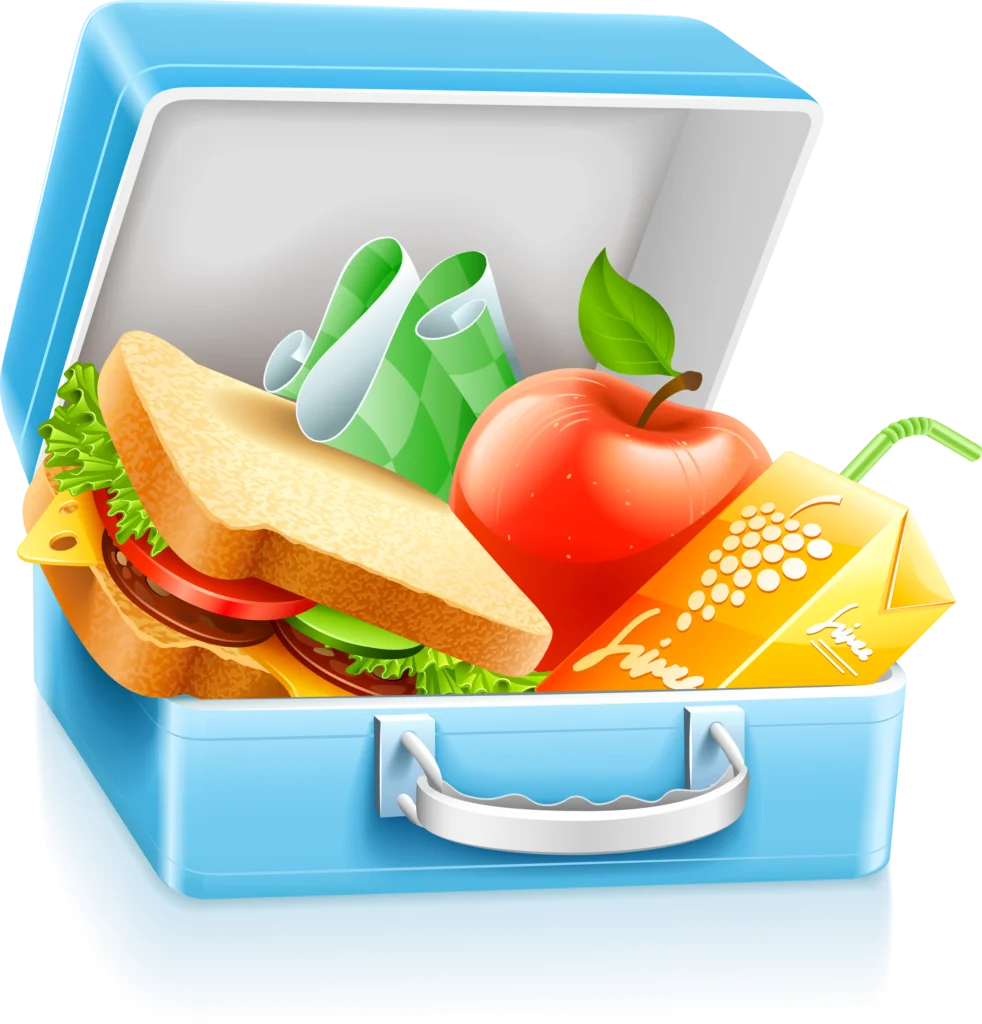Delightful Blue Lunch Box Filled with Nutritious School Meal Clipart Illustration