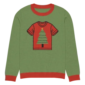 Festive Christmas Tree Graphic Ugly Sweater Clipart Design with Retro Charm