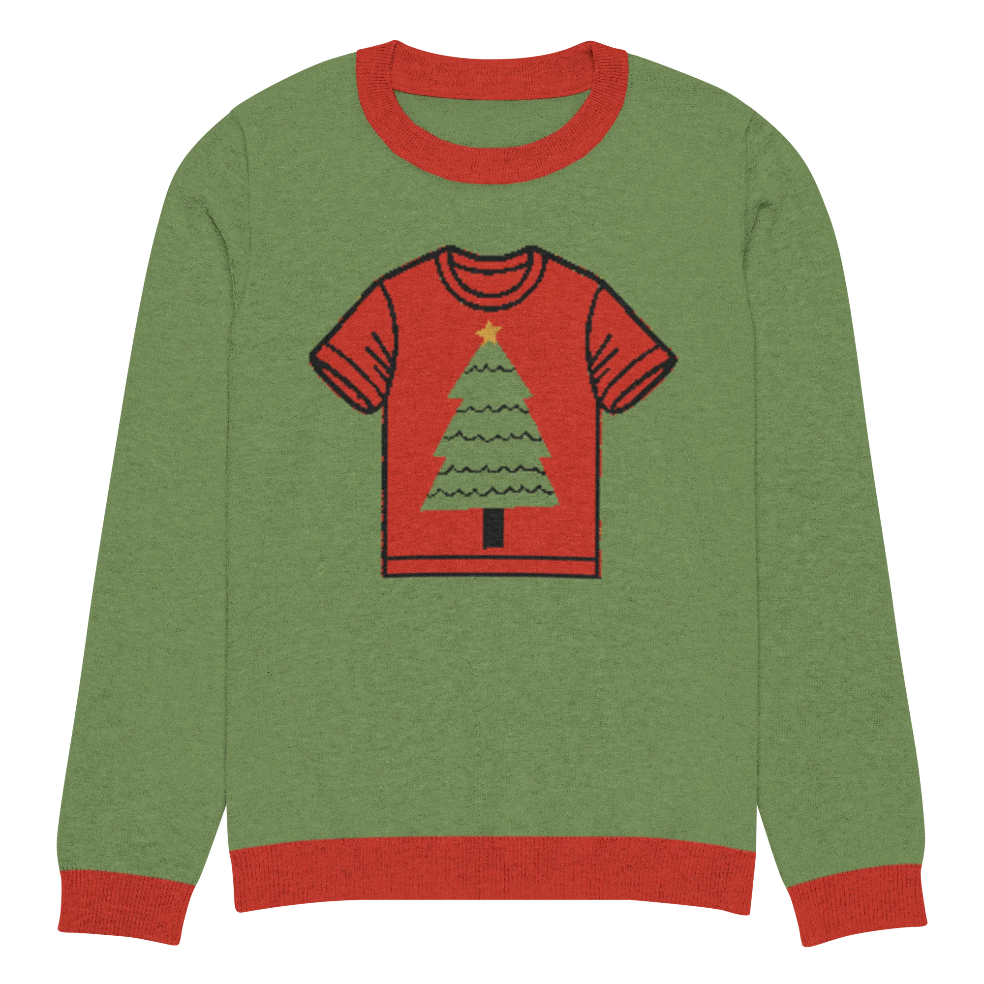 Festive Christmas Tree Graphic Ugly Sweater Clipart Design with Retro Charm