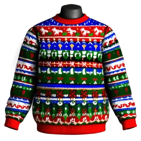 Festive Fair Isle Pattern Ugly Christmas Sweater Clipart Design with Holiday Motifs