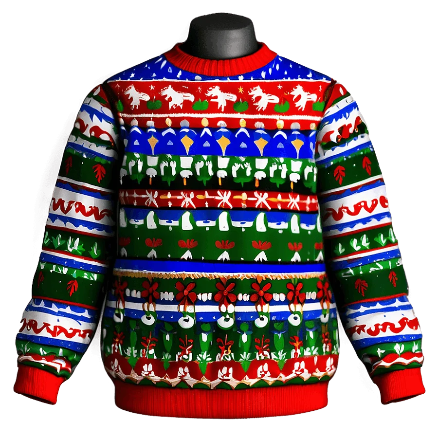 Festive Fair Isle Pattern Ugly Christmas Sweater Clipart Design with Holiday Motifs