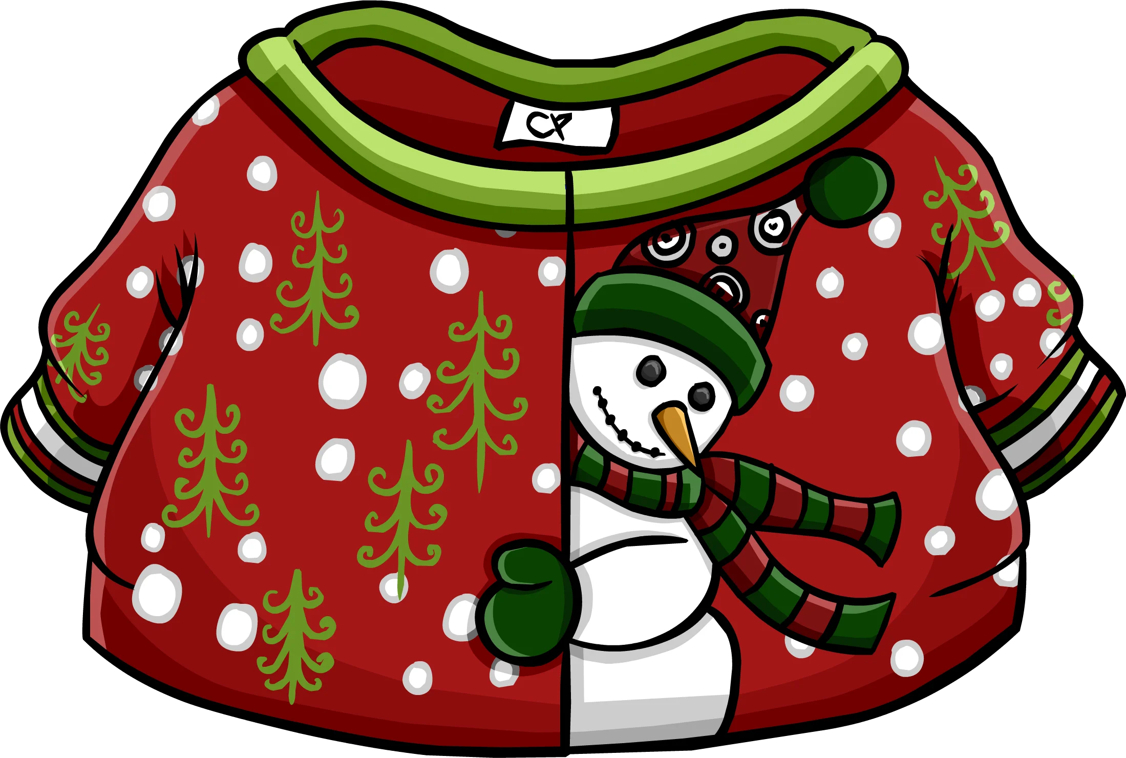 Festive Holiday Snowman Ugly Christmas Sweater Clipart Design with Whimsical Details