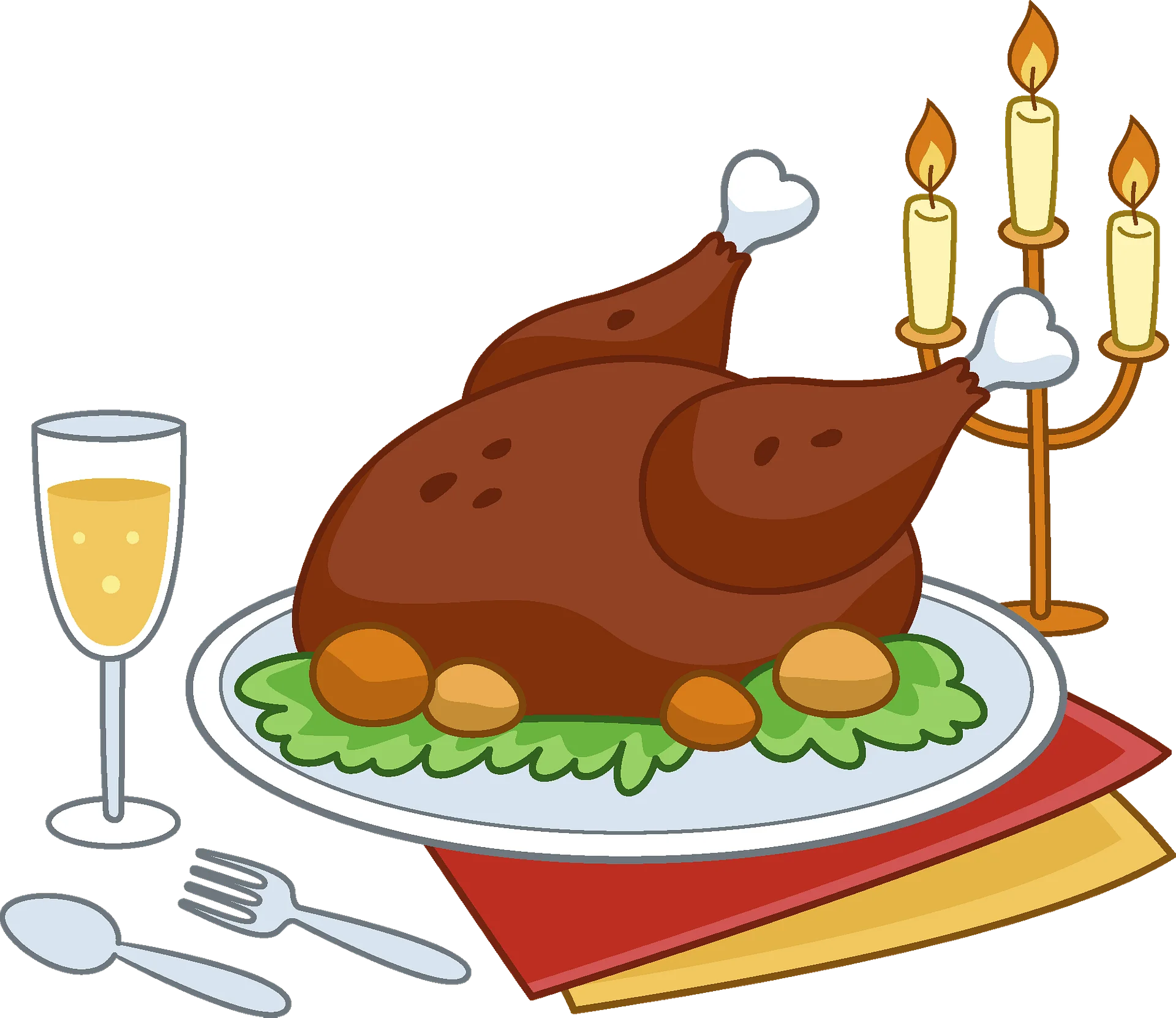 Festive Roasted Turkey Dinner Clipart: Elegant Holiday Feast Scene