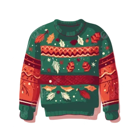 Festive Whimsical Christmas Ugly Sweater Design Clipart with Holiday Cheer