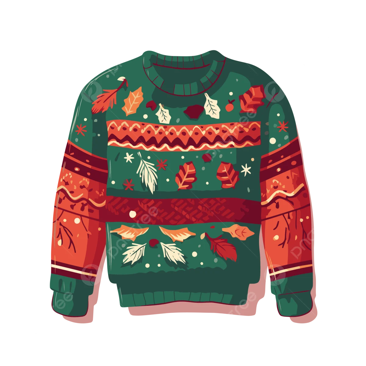 Festive Whimsical Christmas Ugly Sweater Design Clipart with Holiday Cheer