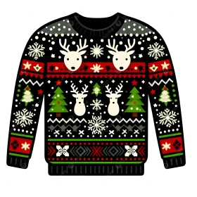 Festive Winter Reindeer Christmas Ugly Sweater Design Clipart Illustration