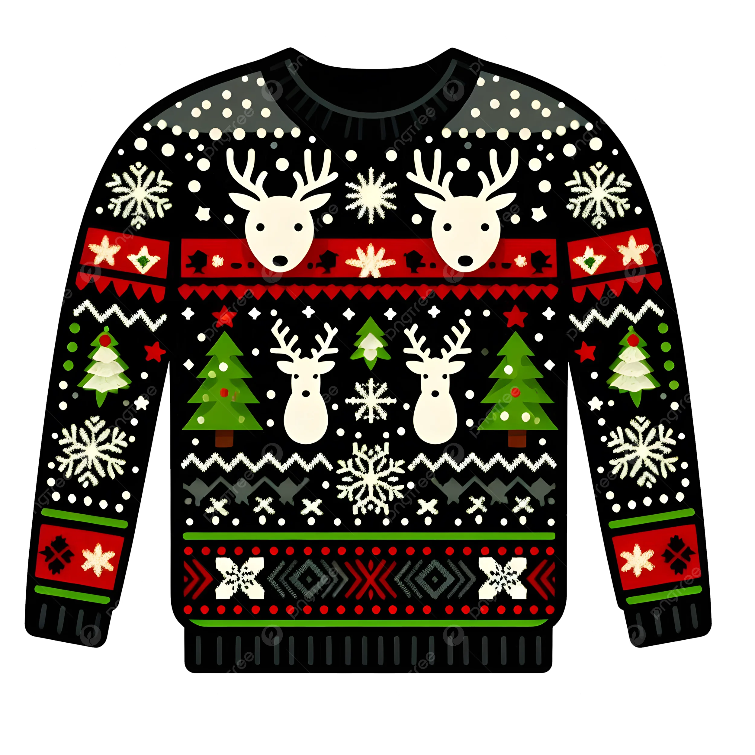 Festive Winter Reindeer Christmas Ugly Sweater Design Clipart Illustration