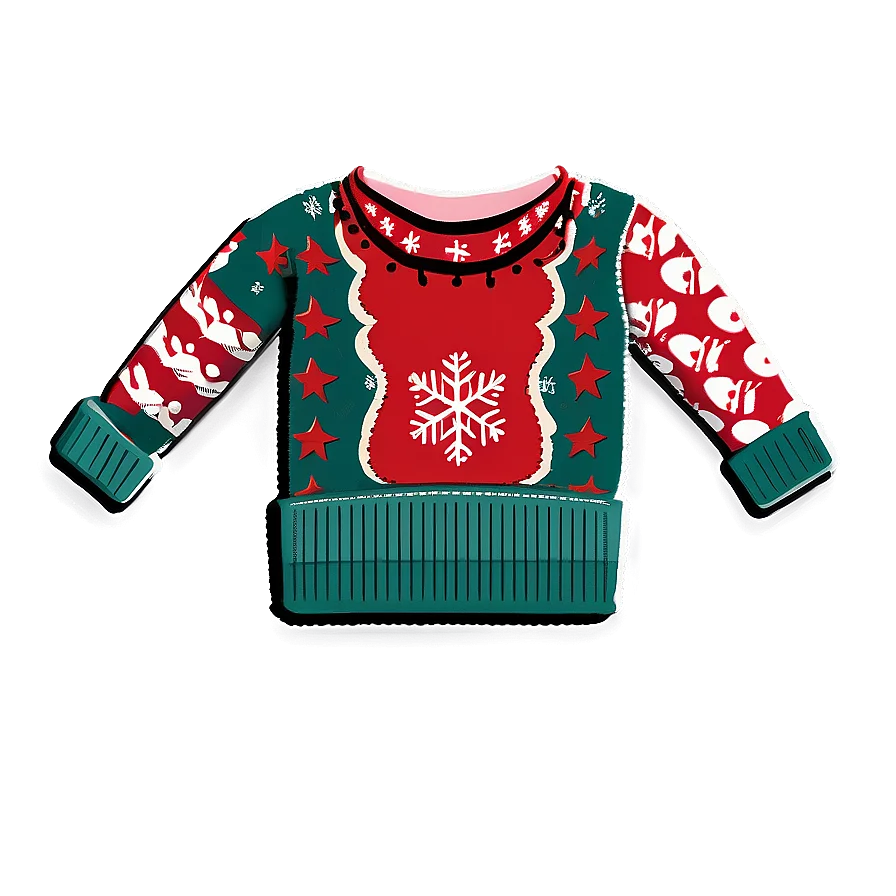 Festive Winter Wonderland Ugly Christmas Sweater Clipart Design with Snowflake