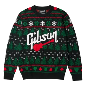 Gibson Guitar Festive Ugly Christmas Sweater Clipart Design with Snowflakes