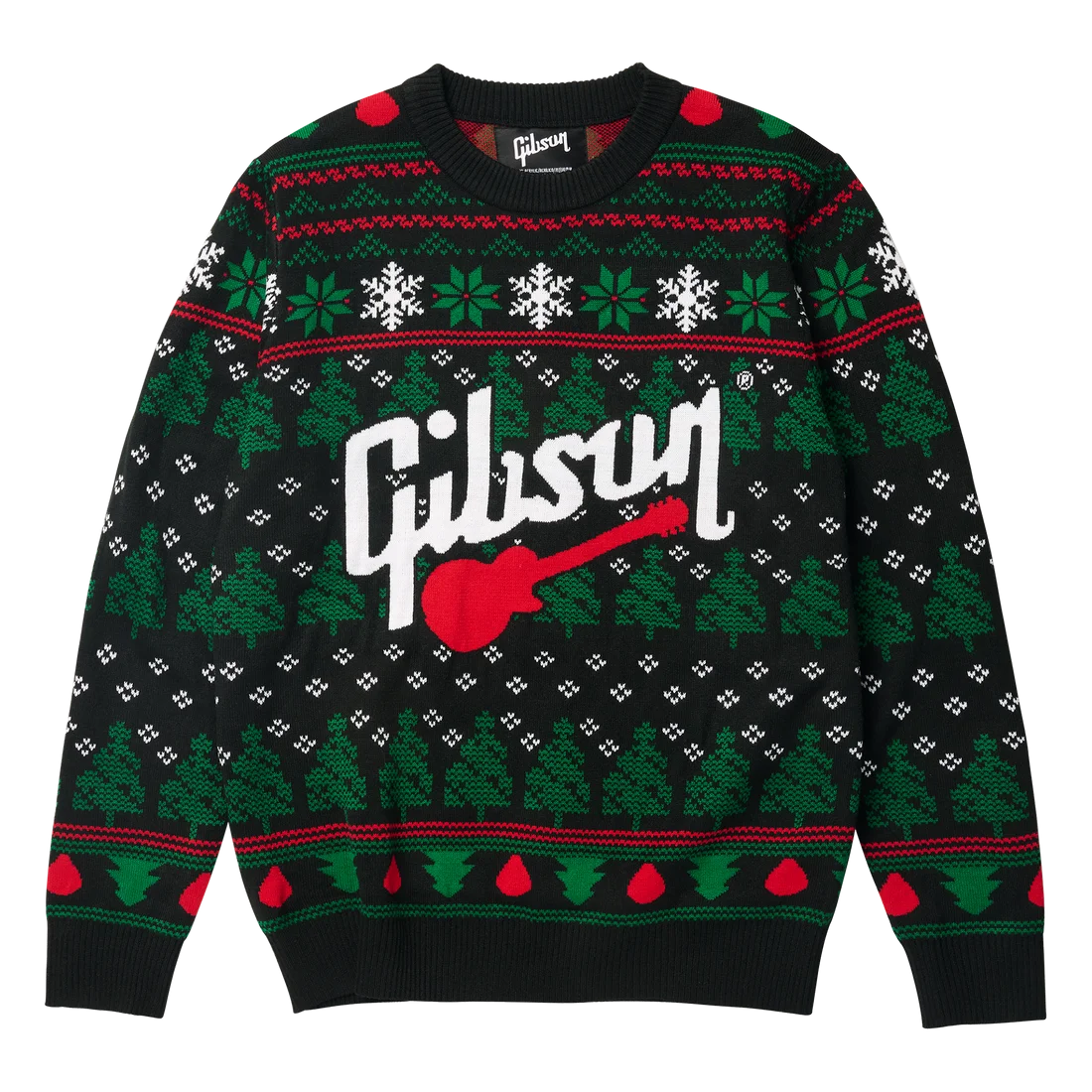 Gibson Guitar Festive Ugly Christmas Sweater Clipart Design with Snowflakes