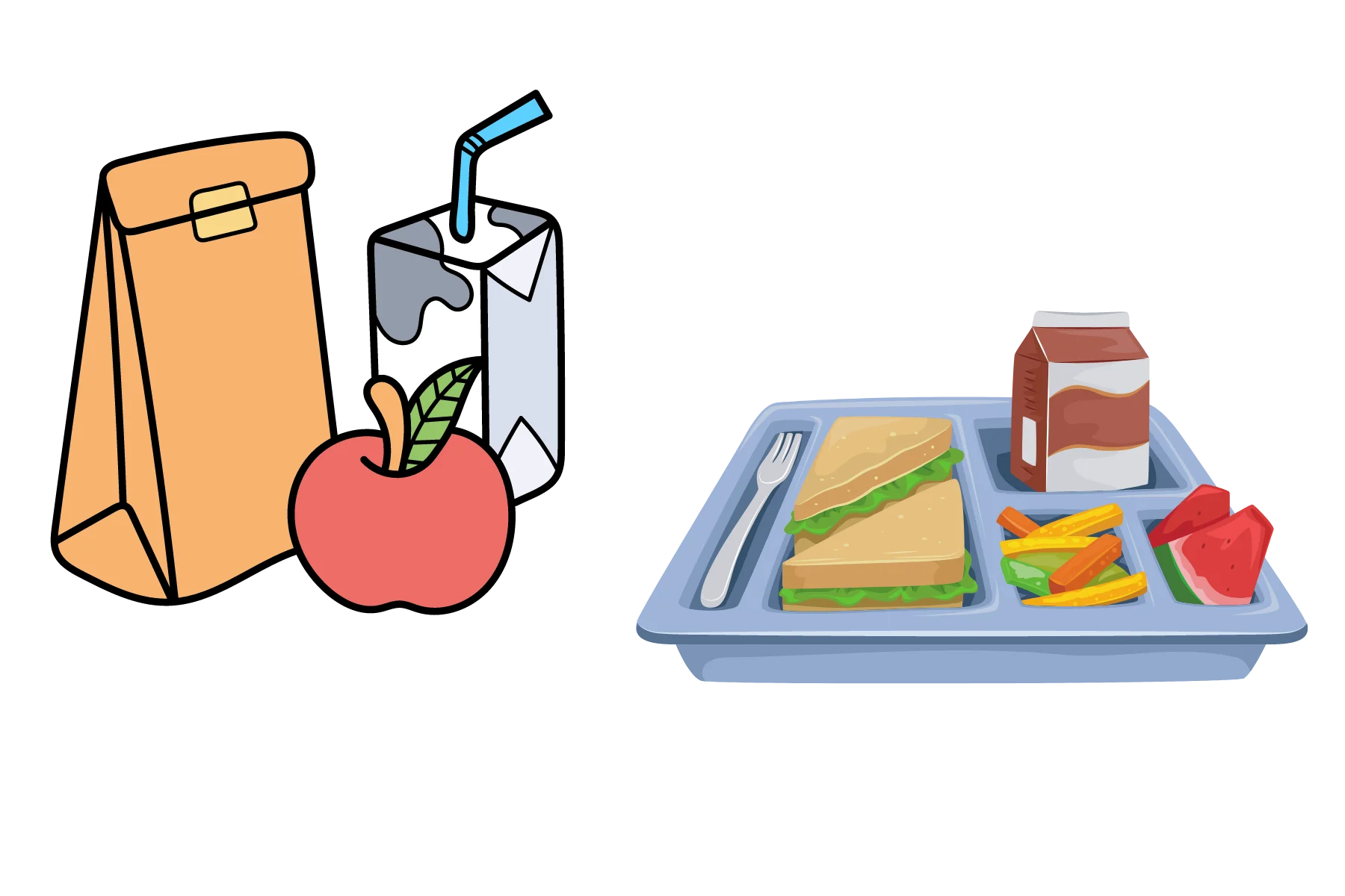School Lunch Essentials Clipart: Nutritious Midday Meal Illustration
