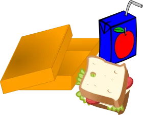 School Lunch Essentials Clipart: Sandwich, Juice Box, and Lunch Box Illustration