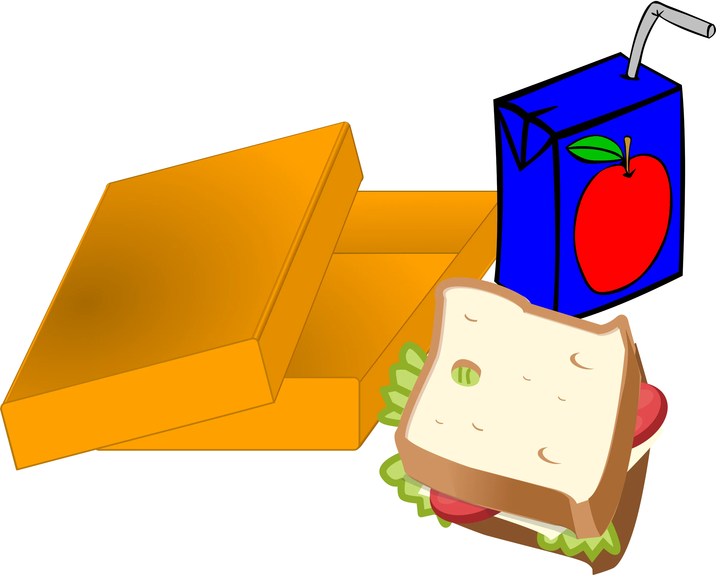 School Lunch Essentials Clipart: Sandwich, Juice Box, and Lunch Box Illustration