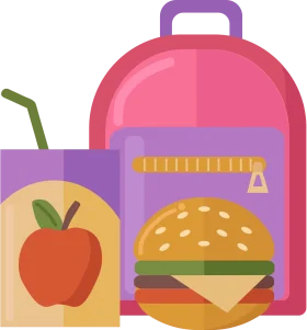 School Lunch Essentials Colorful Clipart: Healthy Meal and Backpack Design