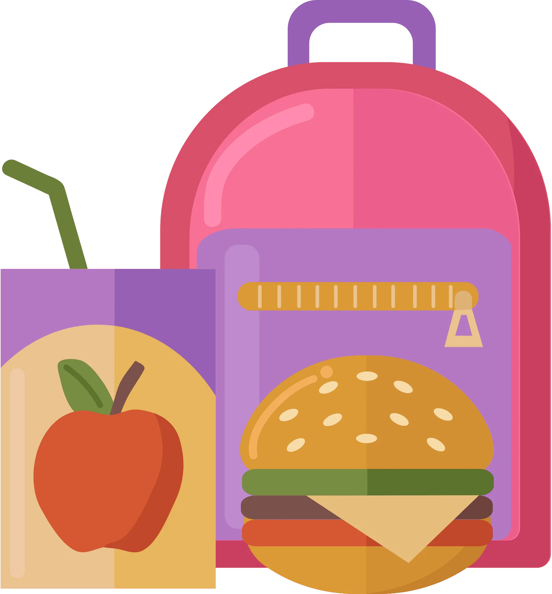 School Lunch Essentials Colorful Clipart: Healthy Meal and Backpack Design