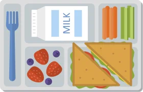 School Lunch Tray Clipart: A Balanced Midday Meal Illustration with Nutritious Elements