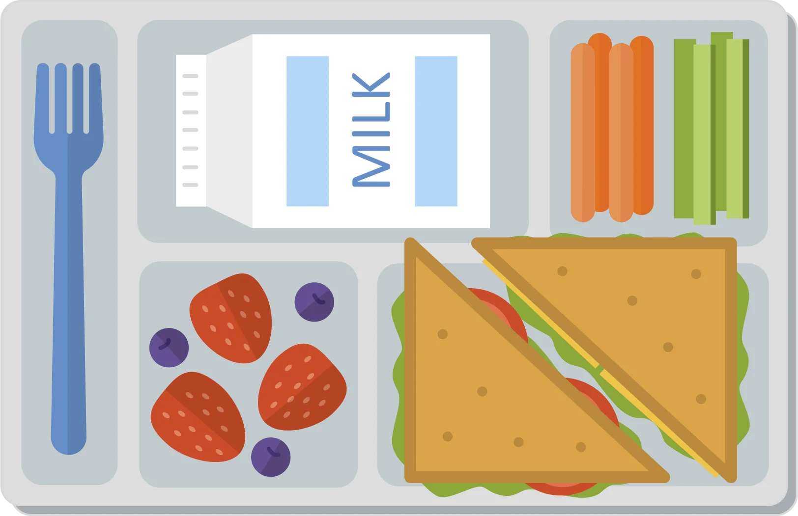 School Lunch Tray Clipart: A Balanced Midday Meal Illustration with Nutritious Elements