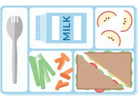 School Lunch Tray Clipart: Nutritious Meal Composition with Diverse Food Items