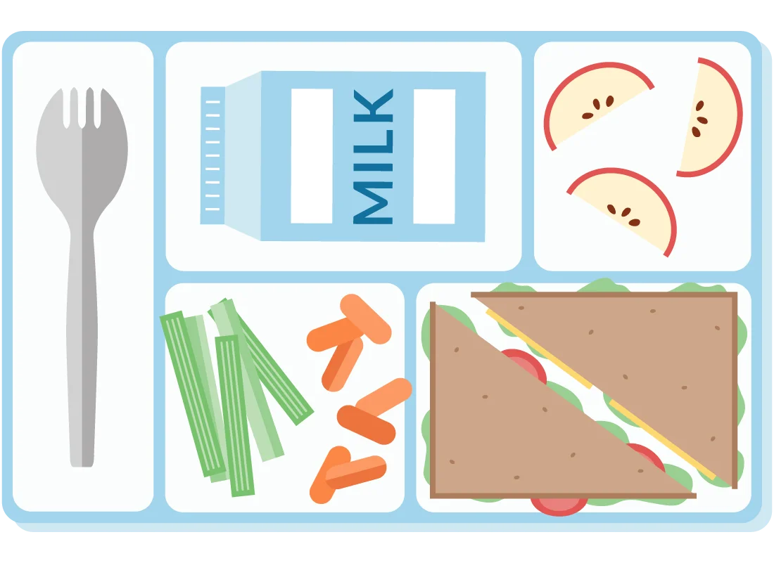 School Lunch Tray Clipart: Nutritious Meal Composition with Diverse Food Items