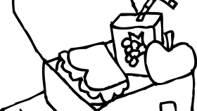 Simple Black and White Lunch Meal Clipart Sketch with Sandwich and Juice Box