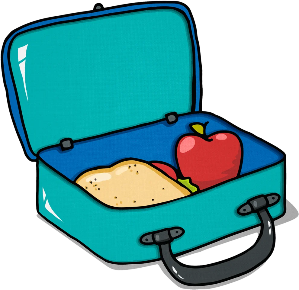 Teal Lunchbox Clipart with Golden Sandwich and Crisp Red Apple