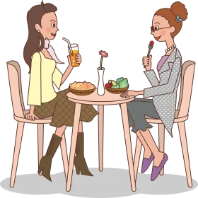 Two Women Enjoying a Casual Midday Lunch Meeting Clipart Illustration