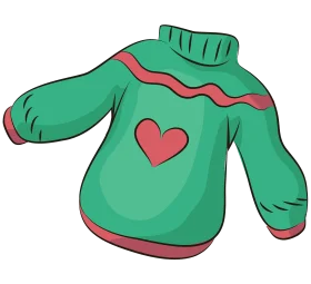 Whimsical Green and Pink Heart Adorned Ugly Sweater Cartoon Clipart Design