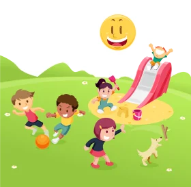 Cheerful Children's Playground Adventure Clipart Illustration with Sunny Backdrop