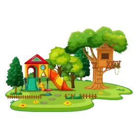 Cheerful Children's Playground Clipart with Colorful Play Structures and Nature