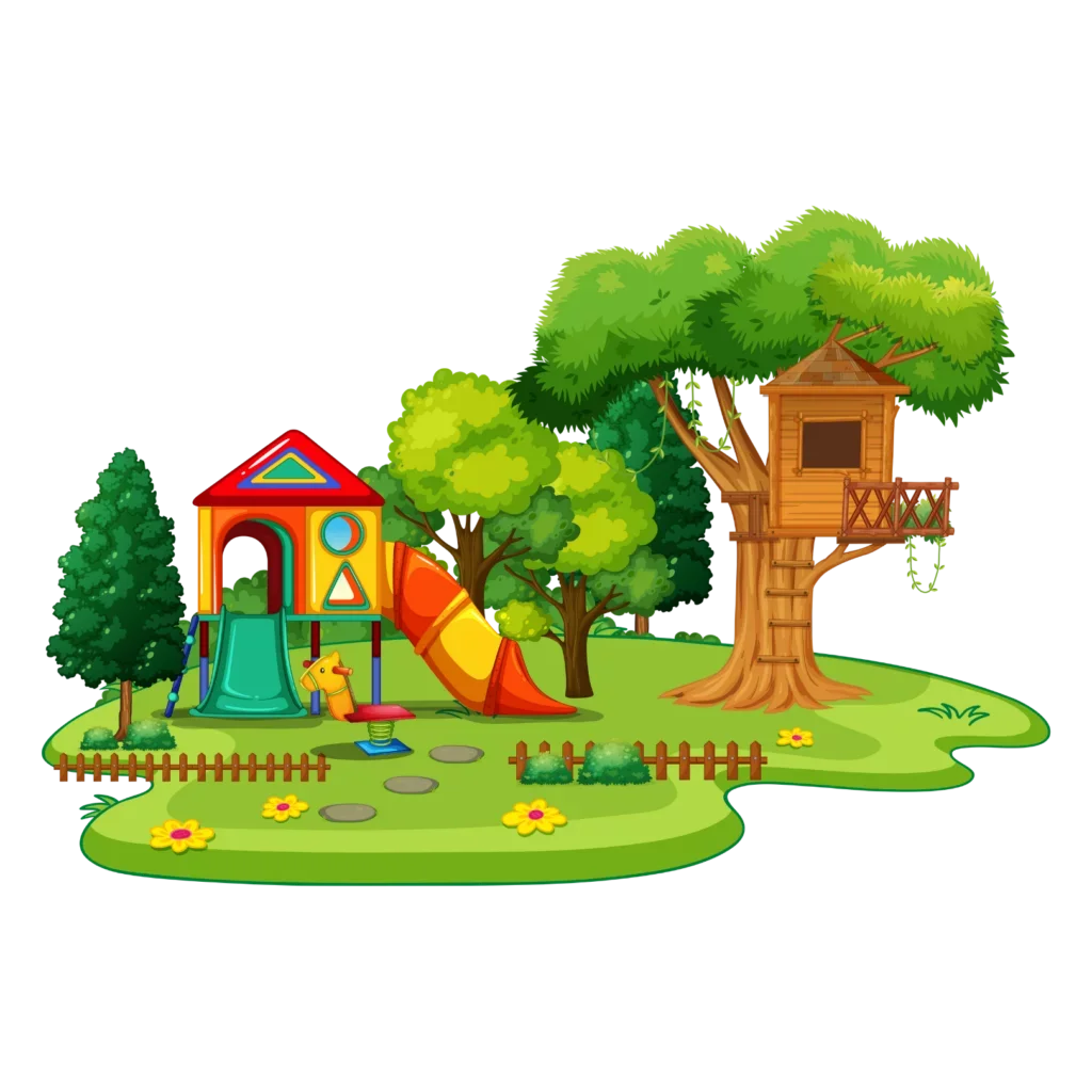 Cheerful Children's Playground Clipart with Colorful Play Structures and Nature