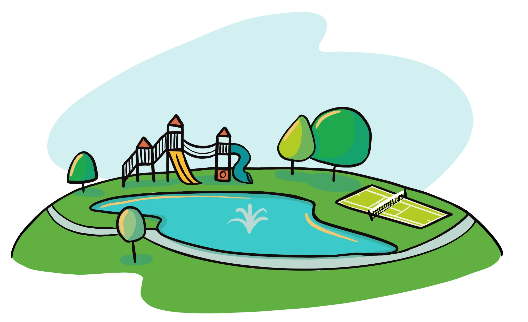 Cheerful Community Playground Clipart: A Whimsical Landscape of Fun and Leisure
