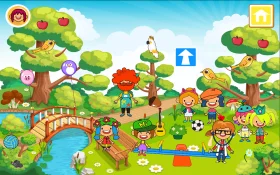 Cheerful Kids Playing Together in a Colorful Cartoon Park Clipart Landscape
