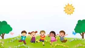 Cheerful Multicultural Children Playing Together in Sunny Park Clipart Scene