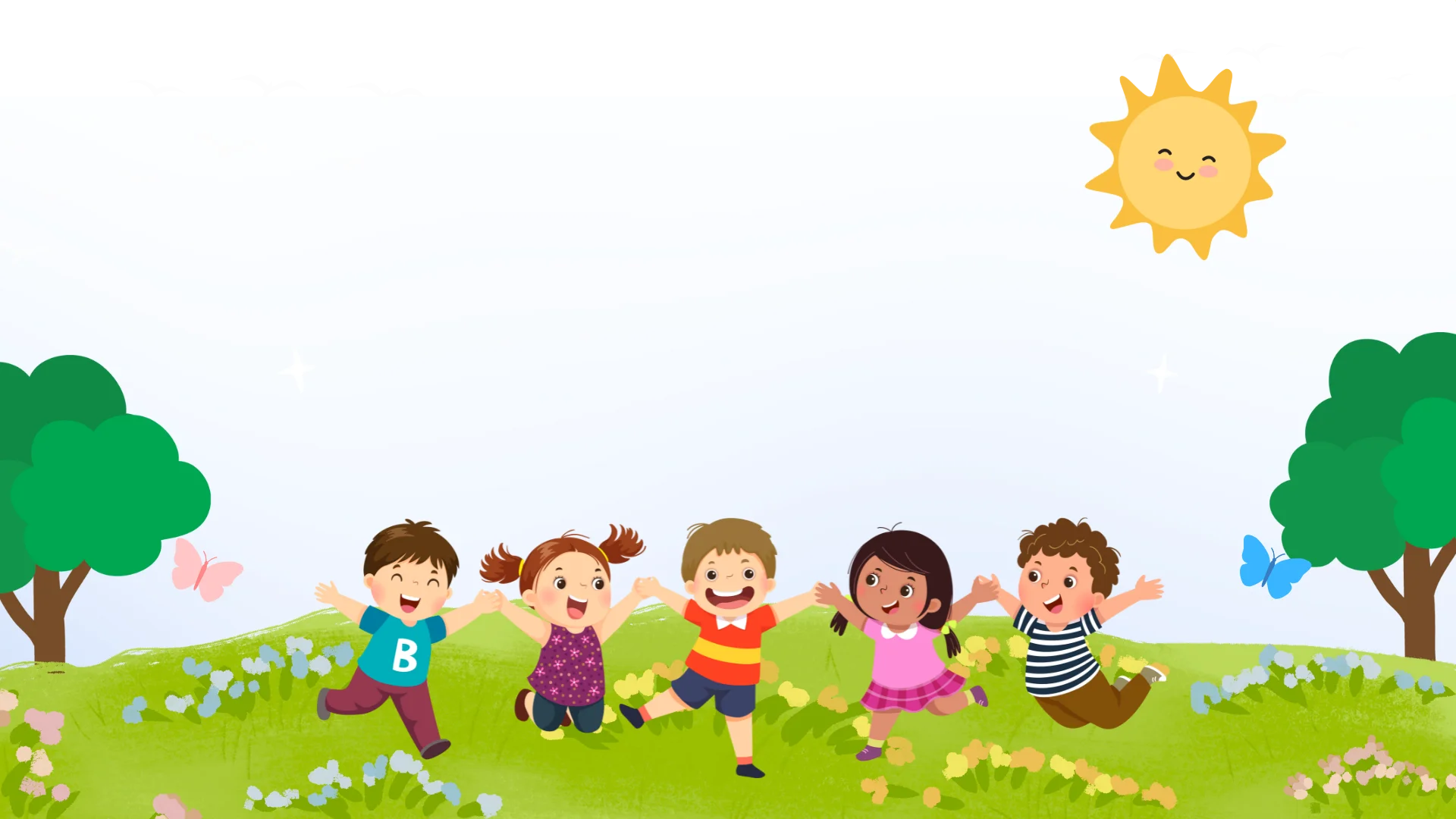 Cheerful Multicultural Children Playing Together in Sunny Park Clipart Scene