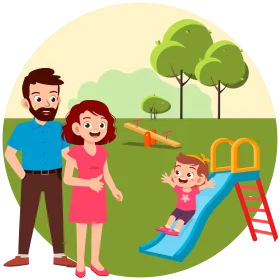 Happy Family Enjoying Playful Moments at Sunny Park Playground Clipart Scene
