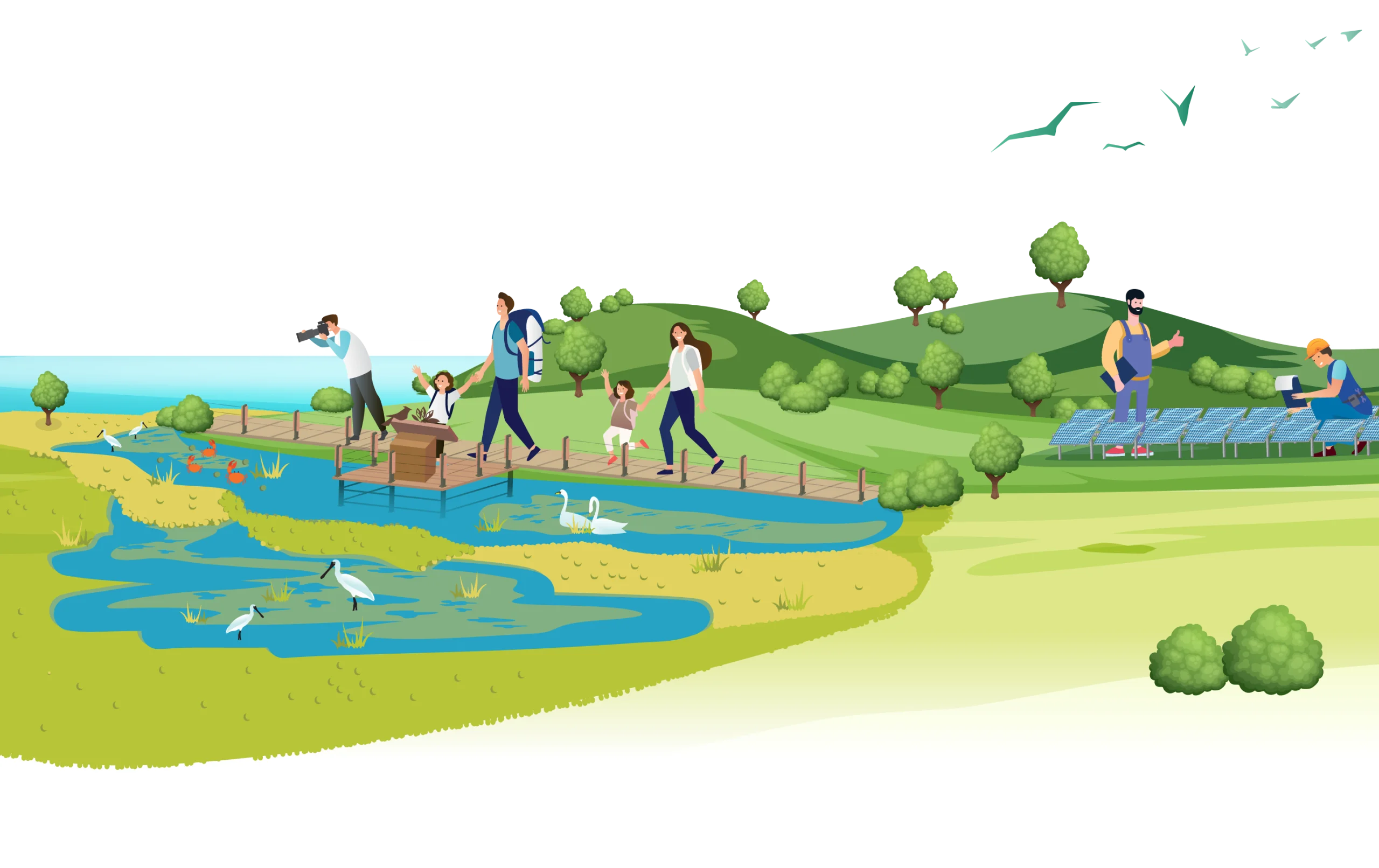 Playful Park Scene with People and Animals Enjoying Nature's Scenic Clipart Landscape