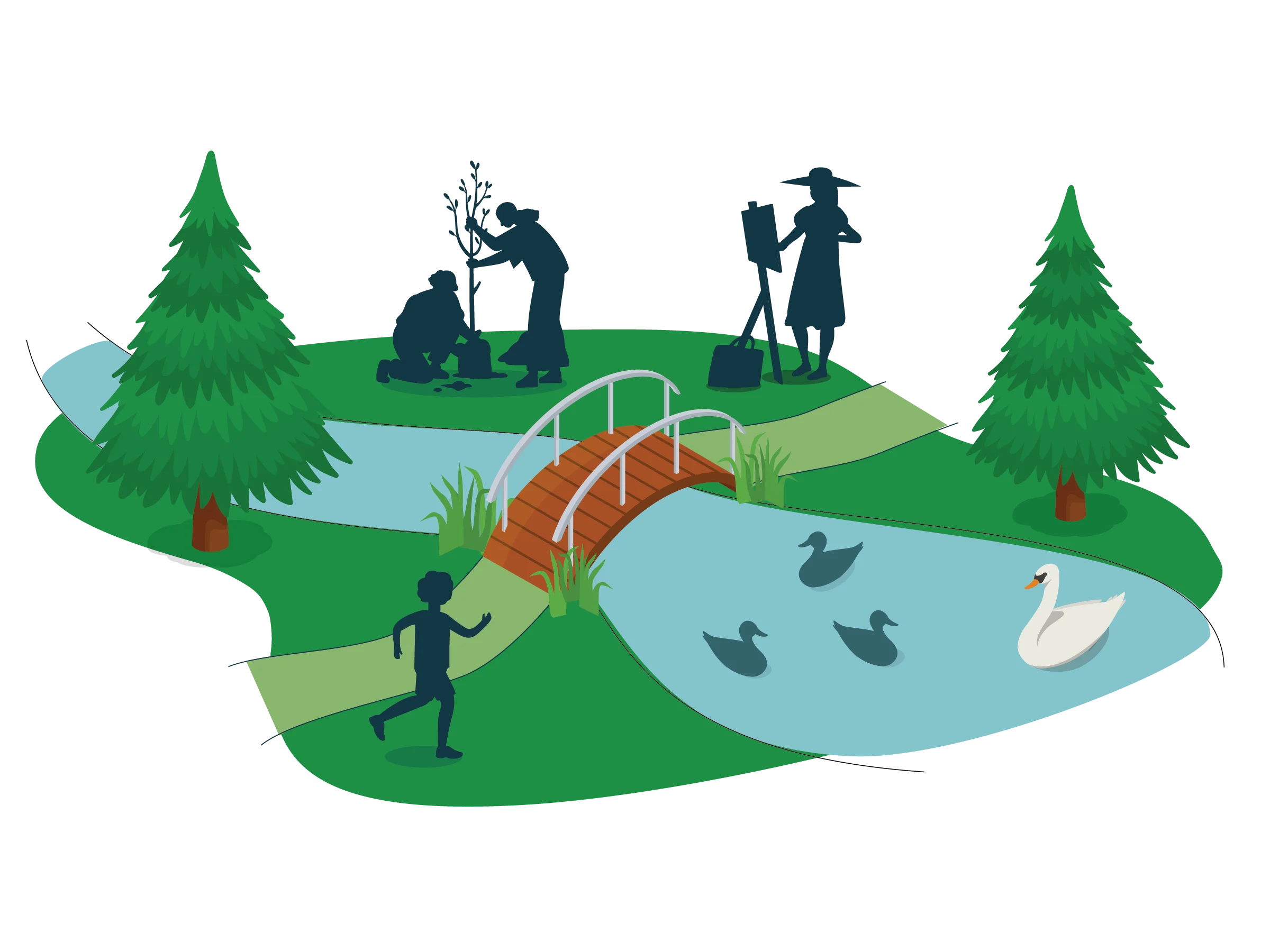 Serene Park Landscape Clipart: A Peaceful Scene of Nature and Leisure