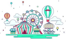 Whimsical Carnival Clipart Scene with Festive Amusement Park Elements