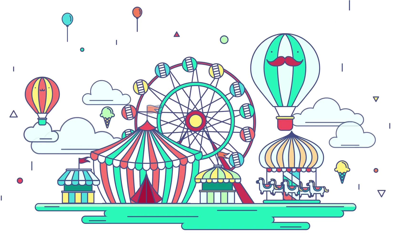 Whimsical Carnival Clipart Scene with Festive Amusement Park Elements