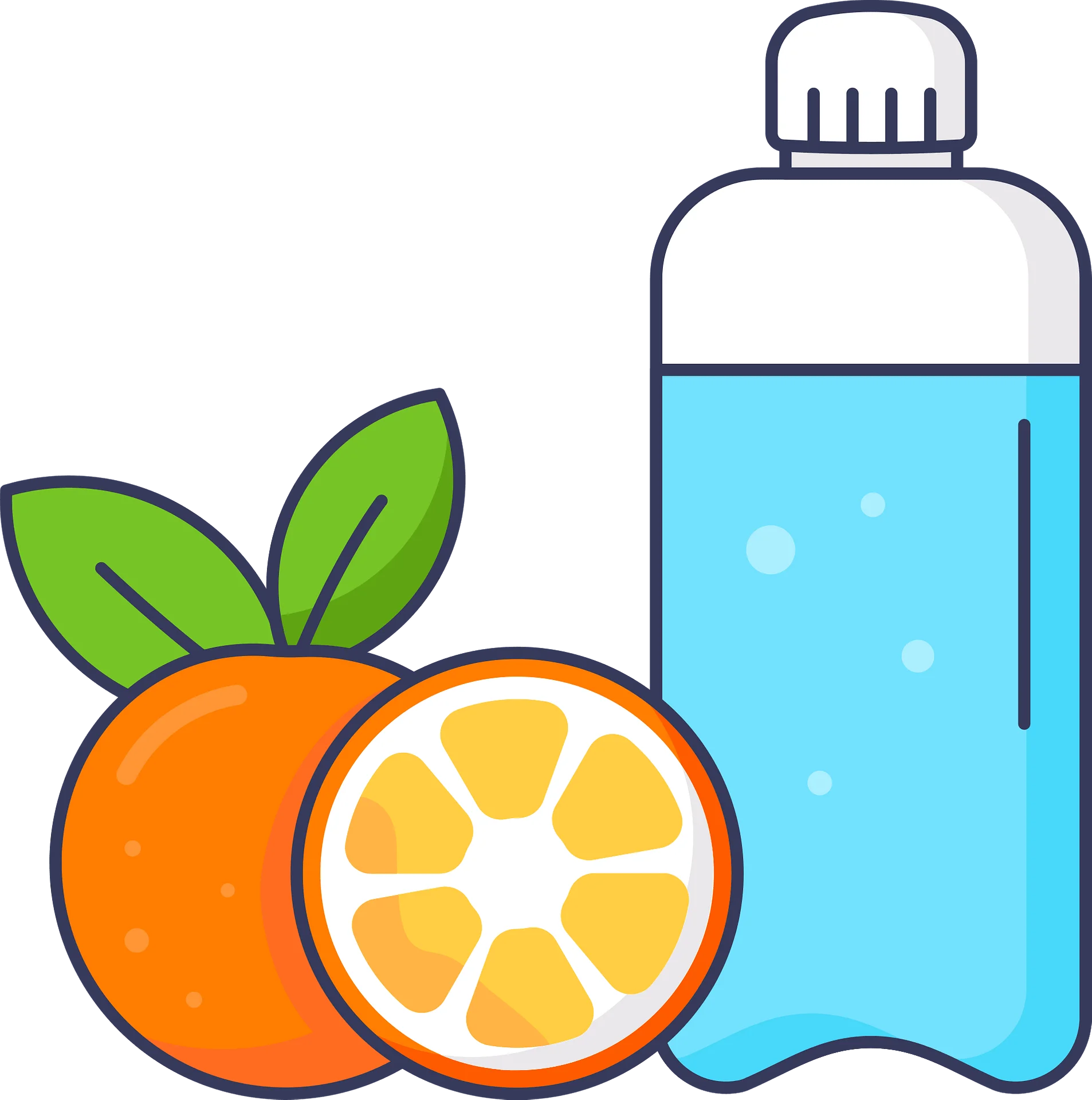 Fresh and Hydrating Orange Fruit with Water Bottle Wellness Clipart Design