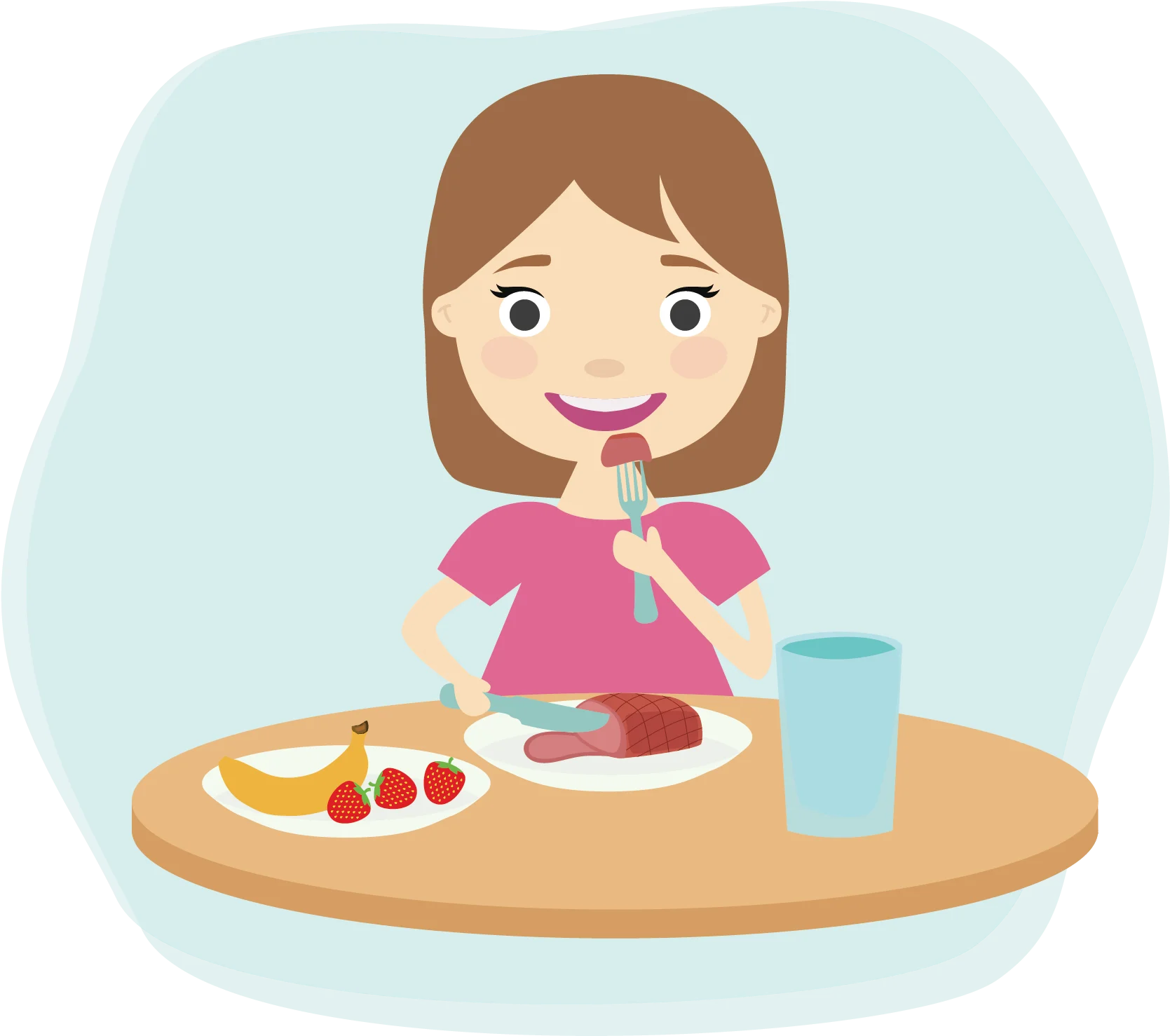 Cheerful Child Enjoying a Nutritious Meal: Healthy Eating Clipart Illustration