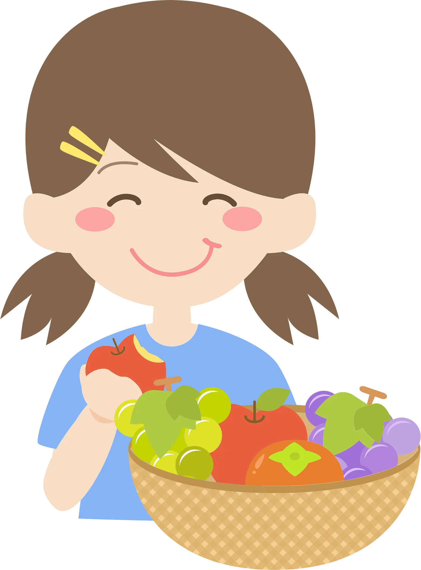 Cheerful Child Enjoying Fresh Fruits: A Colorful Healthy Eating Clipart Illustration