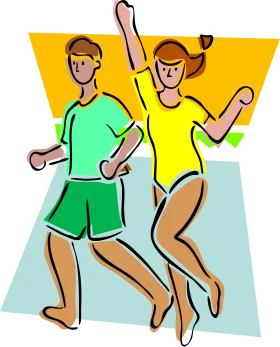 Energetic Fitness Duo Demonstrating Dynamic Exercise Wellness Clipart