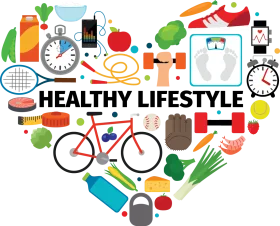 Heart-Shaped Healthy Lifestyle Clipart Illustrating Wellness and Fitness Elements