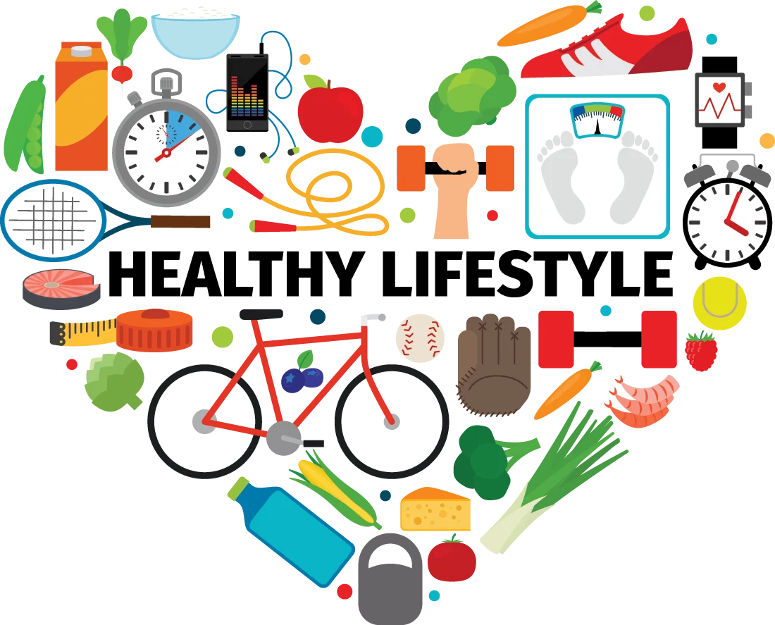 Heart-Shaped Healthy Lifestyle Clipart Illustrating Wellness and Fitness Elements