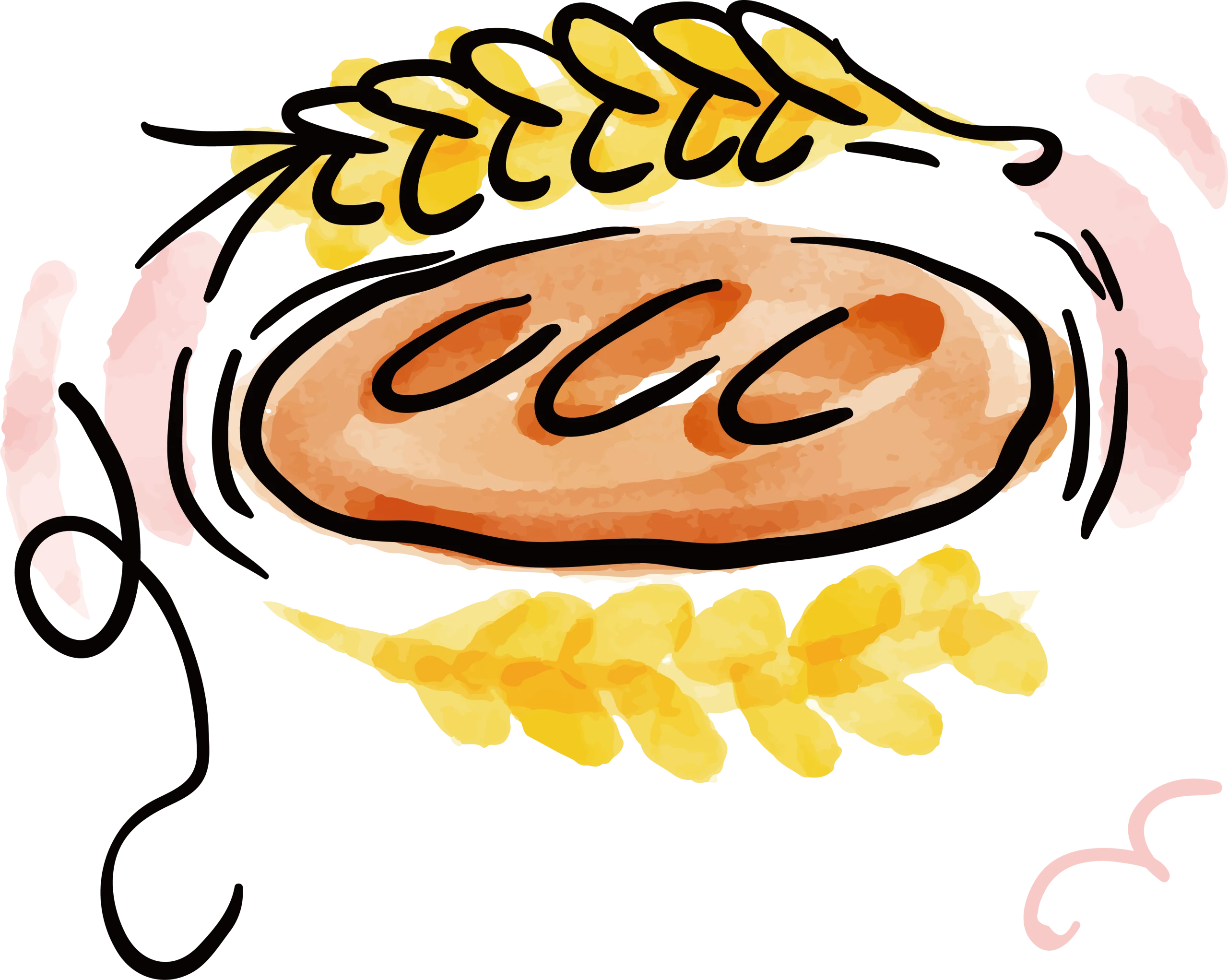 Artisan Wheat Bread Clipart: Golden Ears Framing Rustic Loaf Design