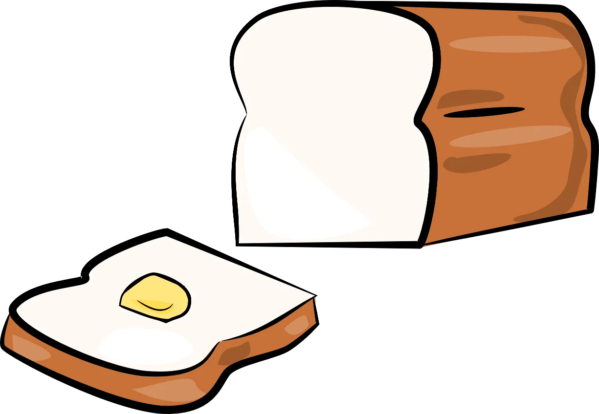 Freshly Baked Bread Loaf and Slice with Butter Clipart Illustration
