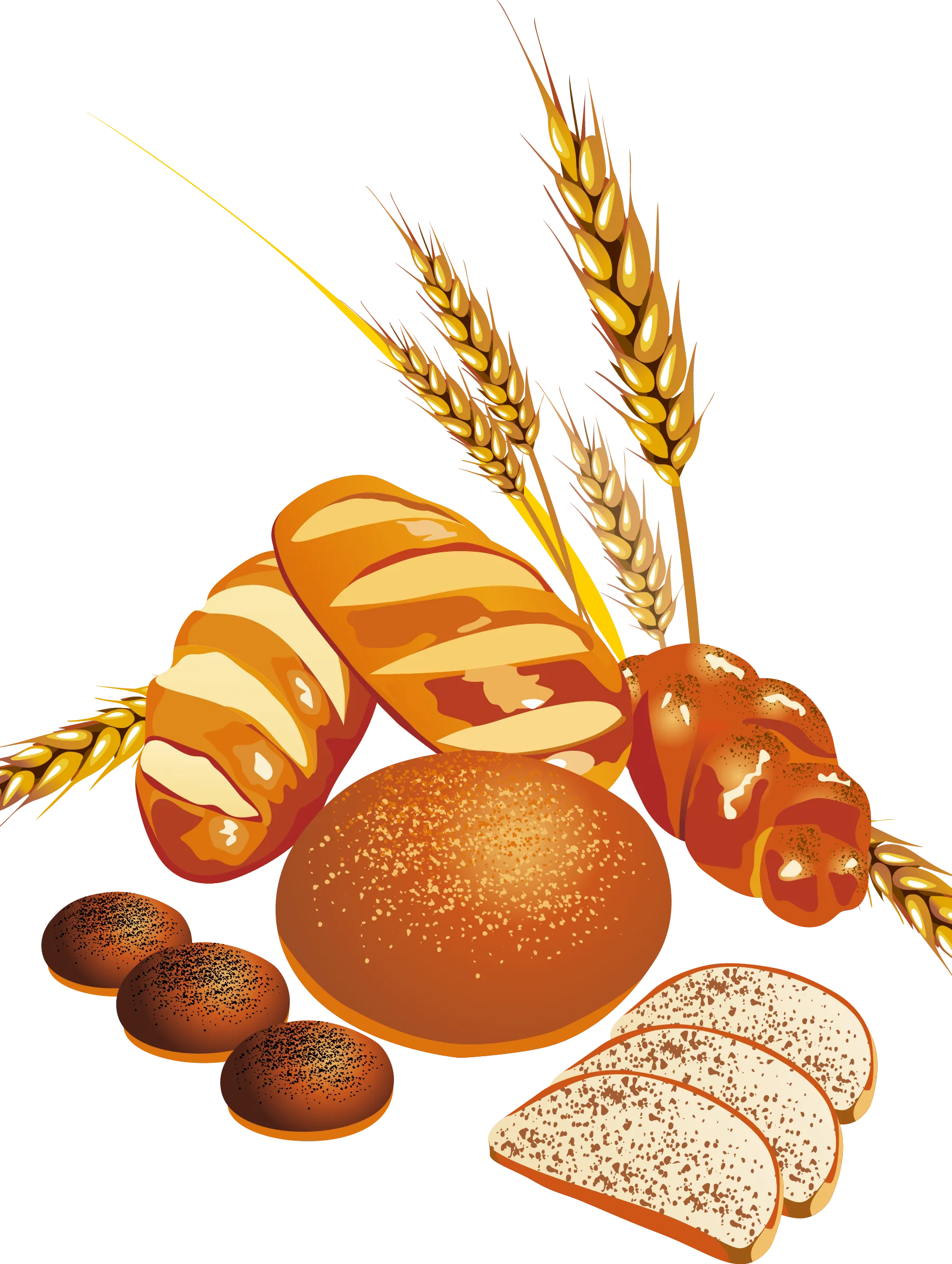 Golden Wheat and Freshly Baked Bread Clipart: A Rustic Culinary Illustration